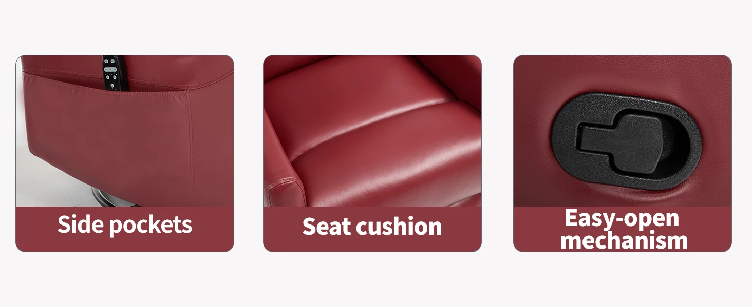 Red Fabric Manual Recliner Chair, Heat Massage & Rocker Swivel, Living Room Lounge Chair view 7