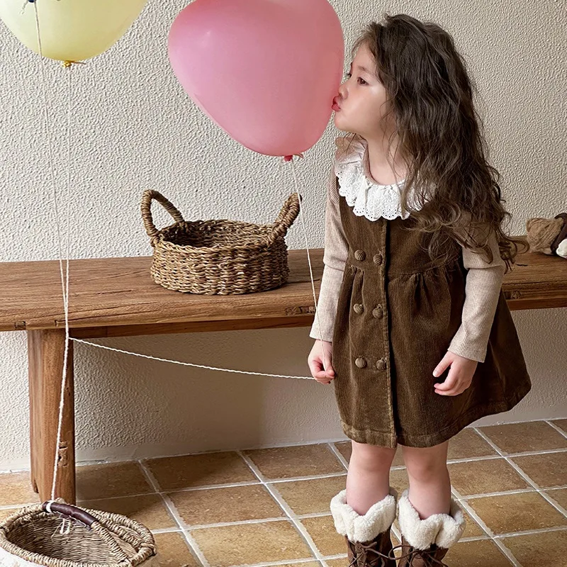 

Children Baby Girl Clothes Corduroy Clothing Girls Princess Party One-Piece Dress For Girls Autumn Kids' Casual Dresses Vest