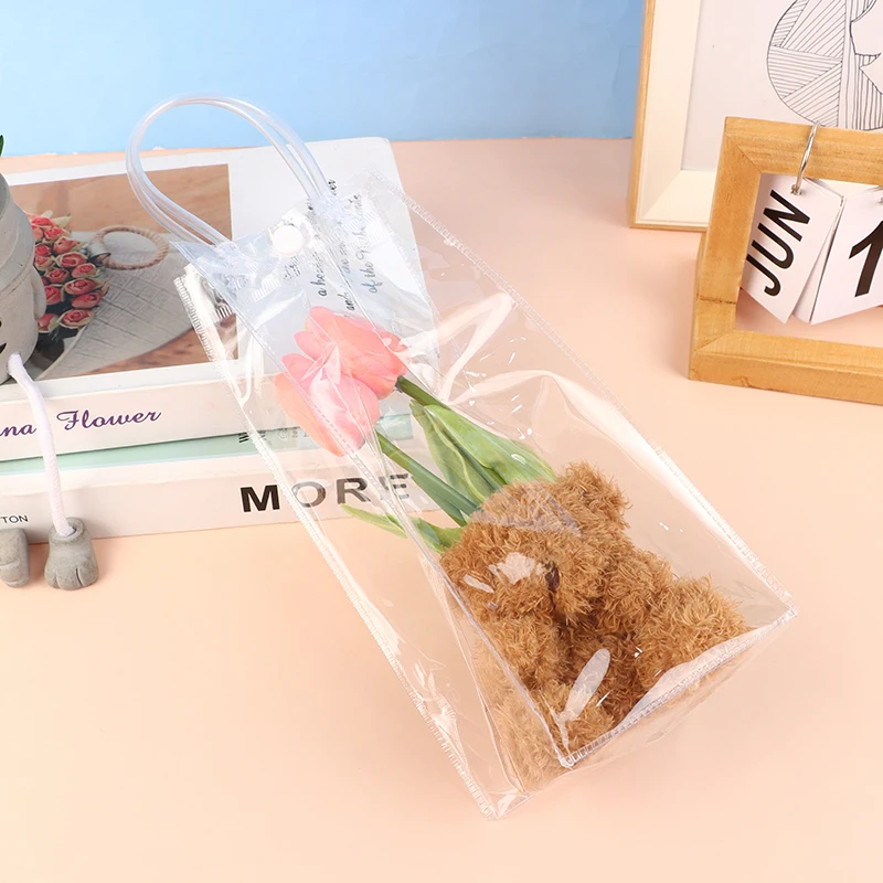 Sacchetto regalo per vino a prova di perdite in PVC 1Pc sacchetto per ghiaccio trasparente per Champagne sacchetti per bevande portatili per tè al latte con manico in Tote