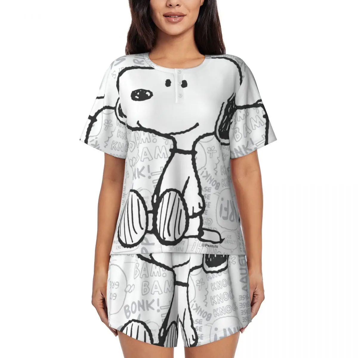 Women Anime Manga Snoopy Woodstock Pajamas Set Custom Print Short Sleeve Sleepwear Loungewear Pjs 2 Piece Sets