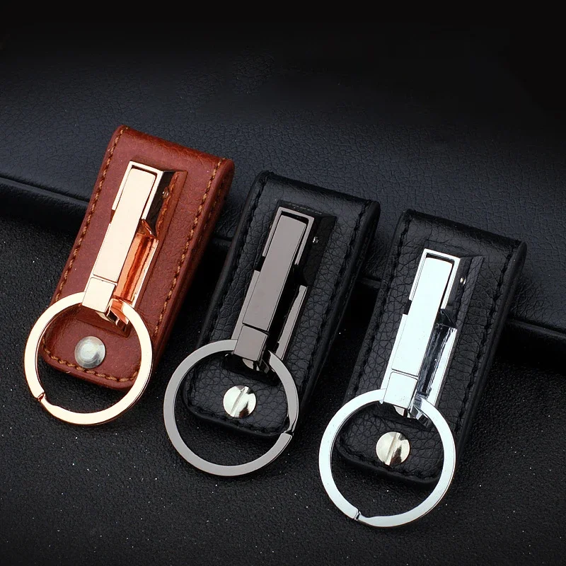 Top Grade Men Leather Waist Hanging Anti-lost Removable Belt Keychain Metal Double Keyring Auto Pendant Key Holder Accessories