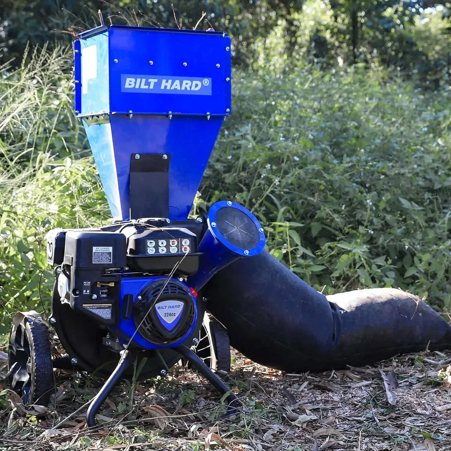 Wood Chipper - 7.5 HP 224cc Gas Powered Shredder Mulcher, 3 in 1 Multi-Function Heavy Duty,  Collection Bag