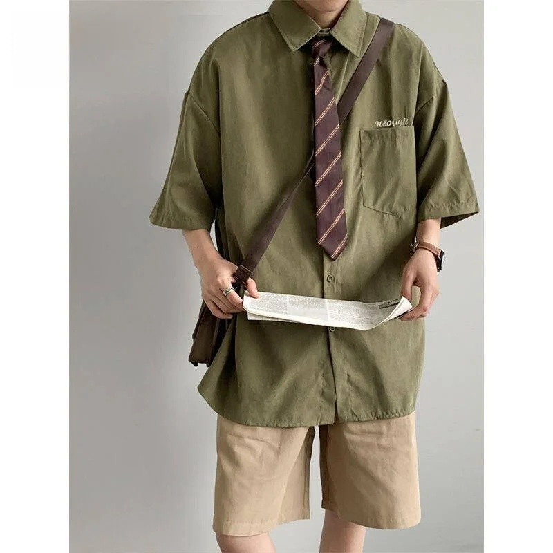 

Casual Oversize American Retro Short Sleeve Shirt Spring Summer Leisure Style Versatile Shirt Men's Loose Fit V-Neck Summer 2015