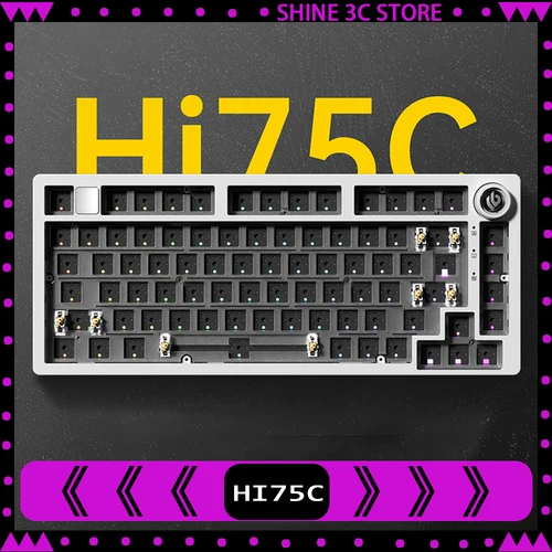 LEOBOG-Teclado mecánico Hi75C, kit de 3 modos/con cable, intercambio en caliente con perilla, junta de aleación de aluminio RGB, Kit de teclado Hi75C, regalo personalizado para PC