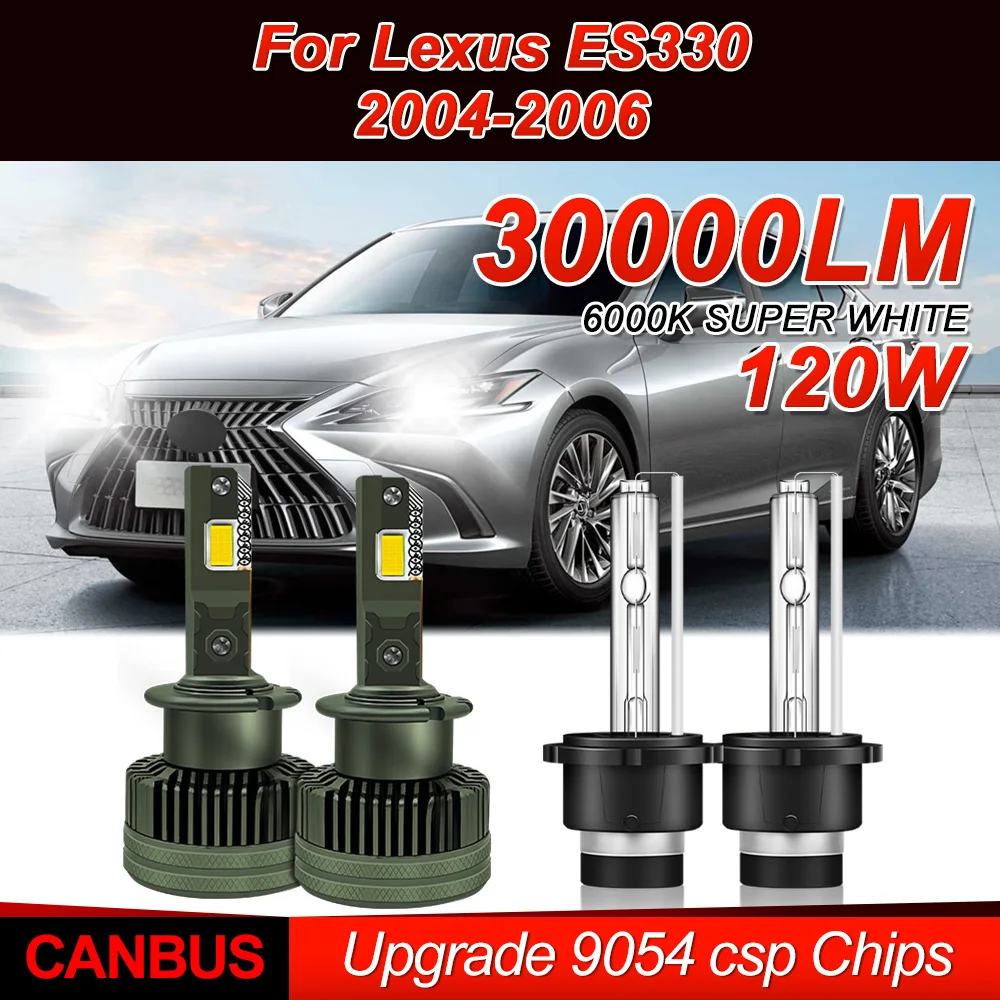 D2S Canbus LED Headlight Bulbs 30000LM 120W Super Bright D Series Xenon Lights 12V Plug And Play For Lexus ES330 2004 2005 2006