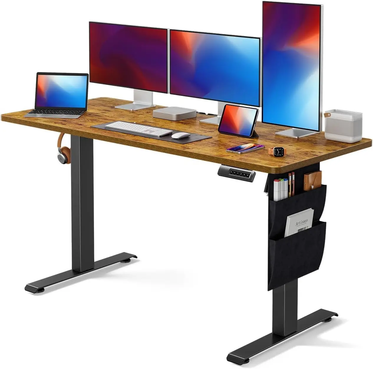 Marsail Standing Desk Adjustable Height, 55x24 Inch Electric Standing Desk with Storage Bag, Stand up