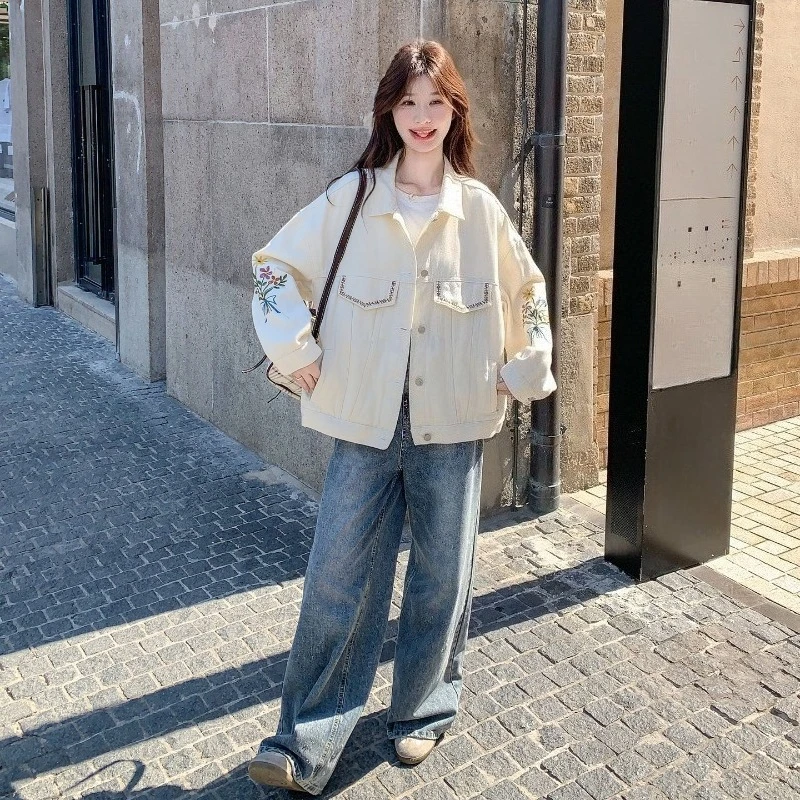 سترة نسائية لربيع وخريف 2025 مطرزة كبيرة الحجم من قماش الدنيم سترة فضفاضة غير رسمية للطالبات متعددة الاستخدامات ملابس عمل أنيقة #5