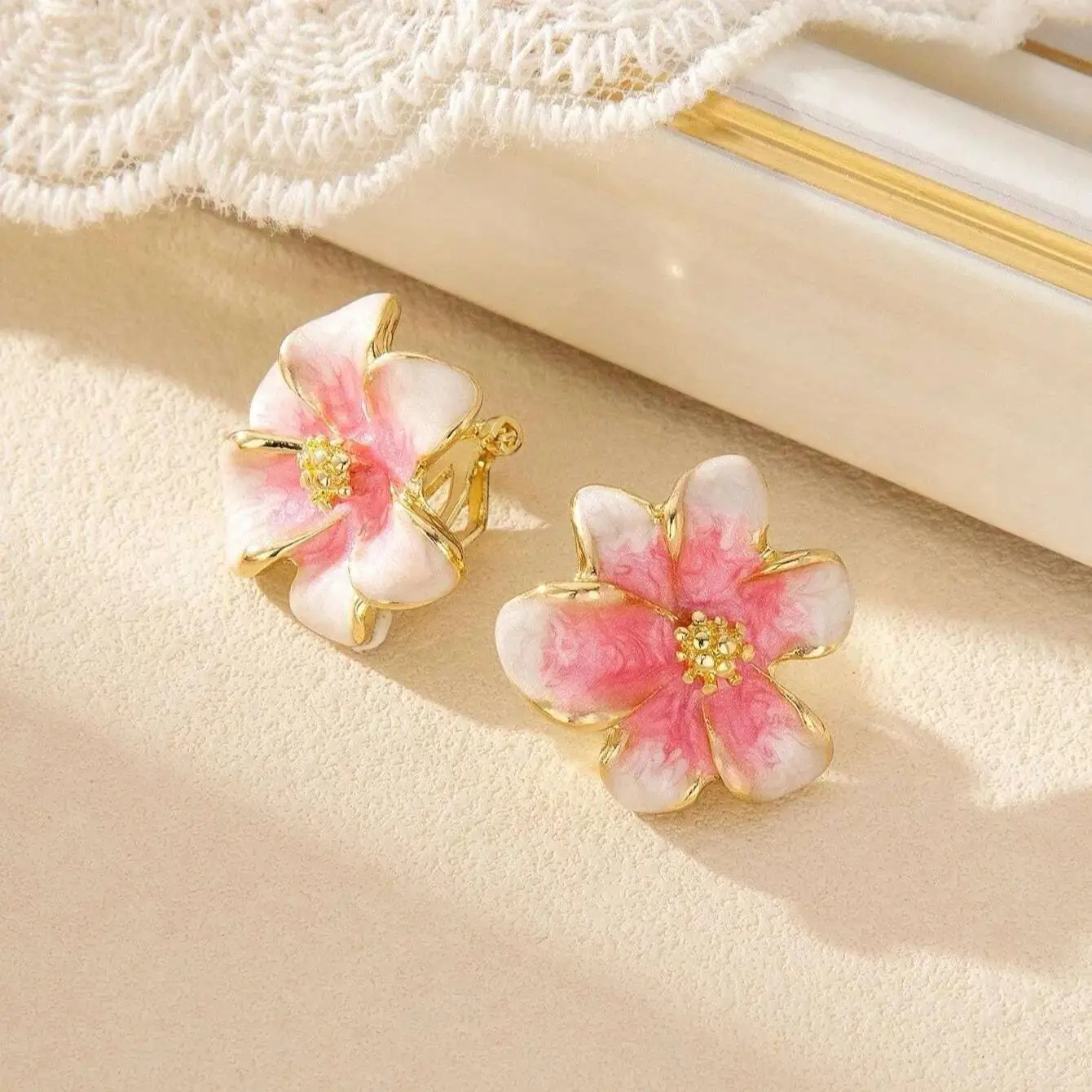Fashion Jewelry Sweet Design Spring/Summer Blue Pink Enamel Flower High End Earrings Party Gifts for Women image 5