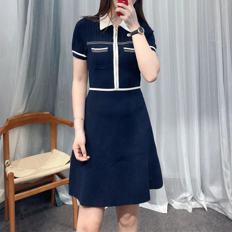 

Fashionable contrasting color knitted dress for women's summer French dress M Elegant shopping mall from home and France style