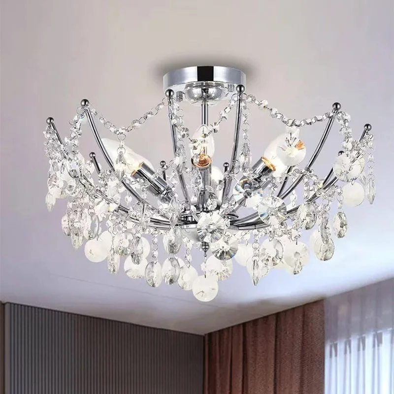 Scandinavian LED Crystal Chandelier, Clear/Amber Gloss for Living Room, Dining Room Home interior lighting, Stainless Steel Body