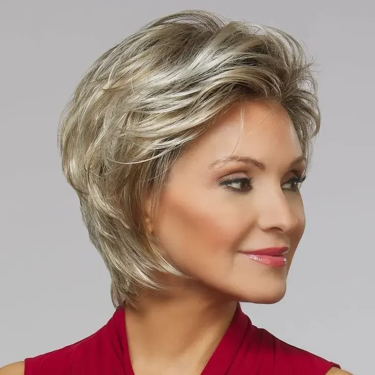 

Short Wave With Air Bangs Dark Roots Ombre Blonde Synthetic Heat Safe Wigs