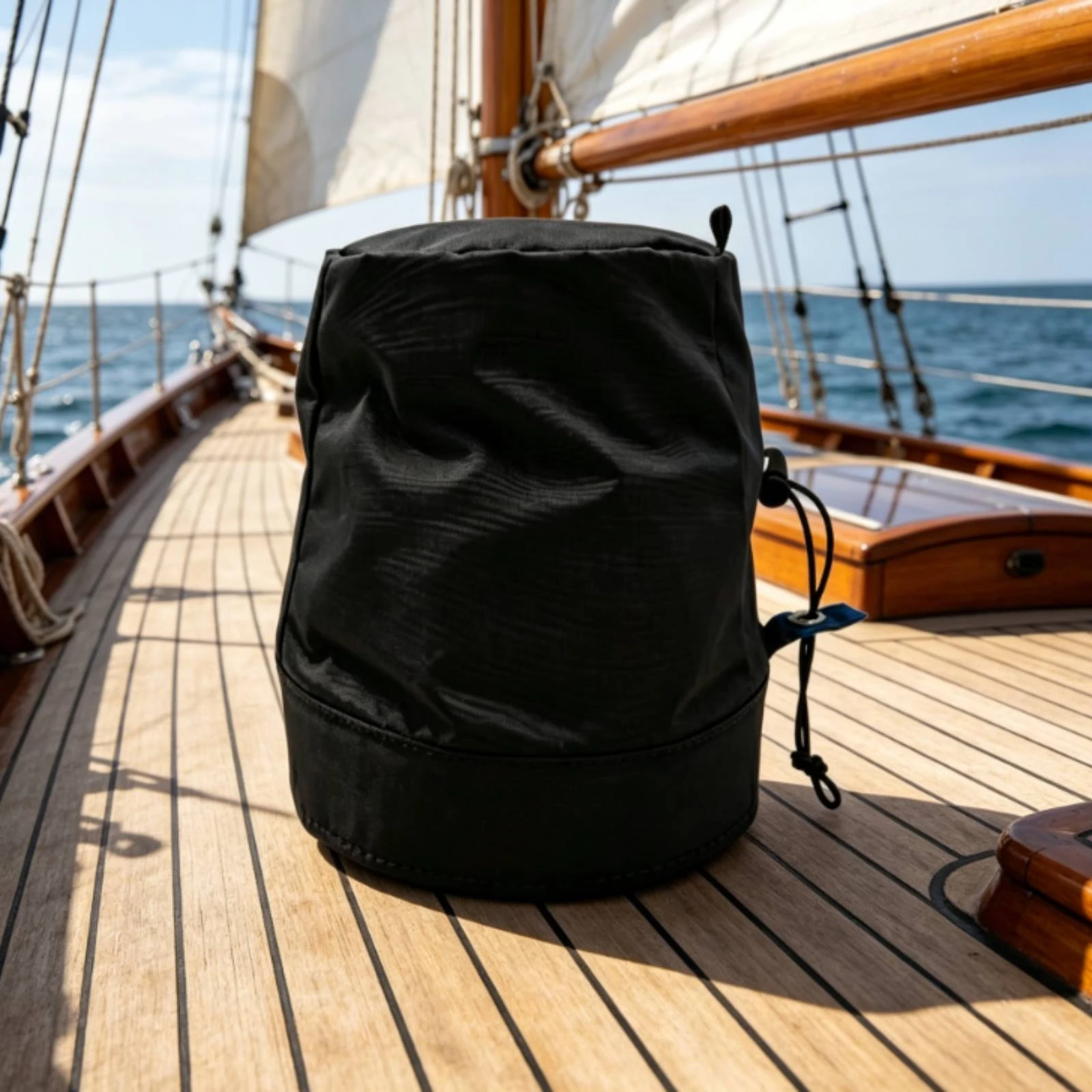 

Sailboat Winch Cover Drawstring Closure Deck Winch Cover Cylindrical Black