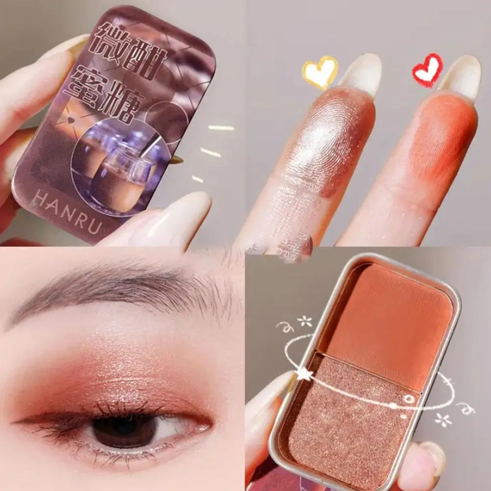 1pc Double Color Glitter Eye Shadow Iron Box Makeup Palette Long-lasting Candy High Gloss Powder Bright Eyeshadow Kit Cosmetics