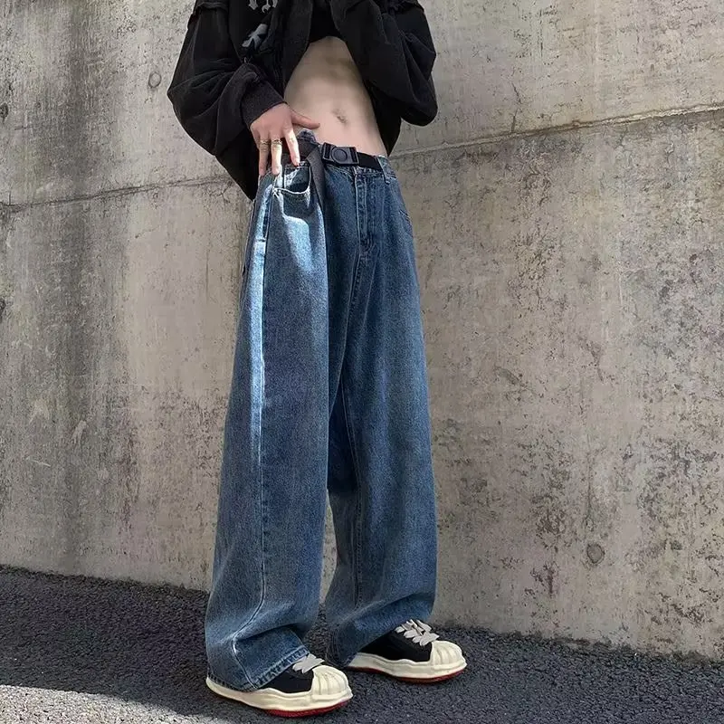 

American Street Sle Loose Wide Leg Jeans Men's High Street Retro Straight Loose Sensation Dragging Old Dad Pants Trendy