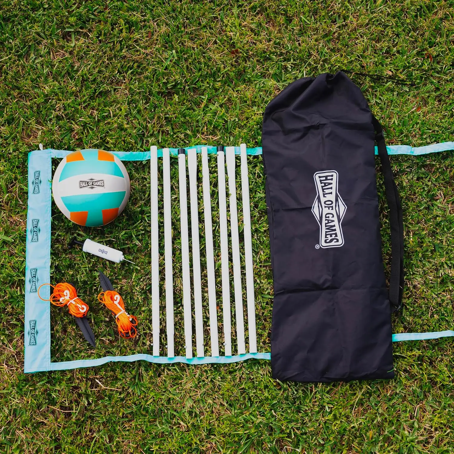 Adjustable Outdoor Volleyball Net Set with Steel Poles, Carrying Bag, and Official Ball for Parties