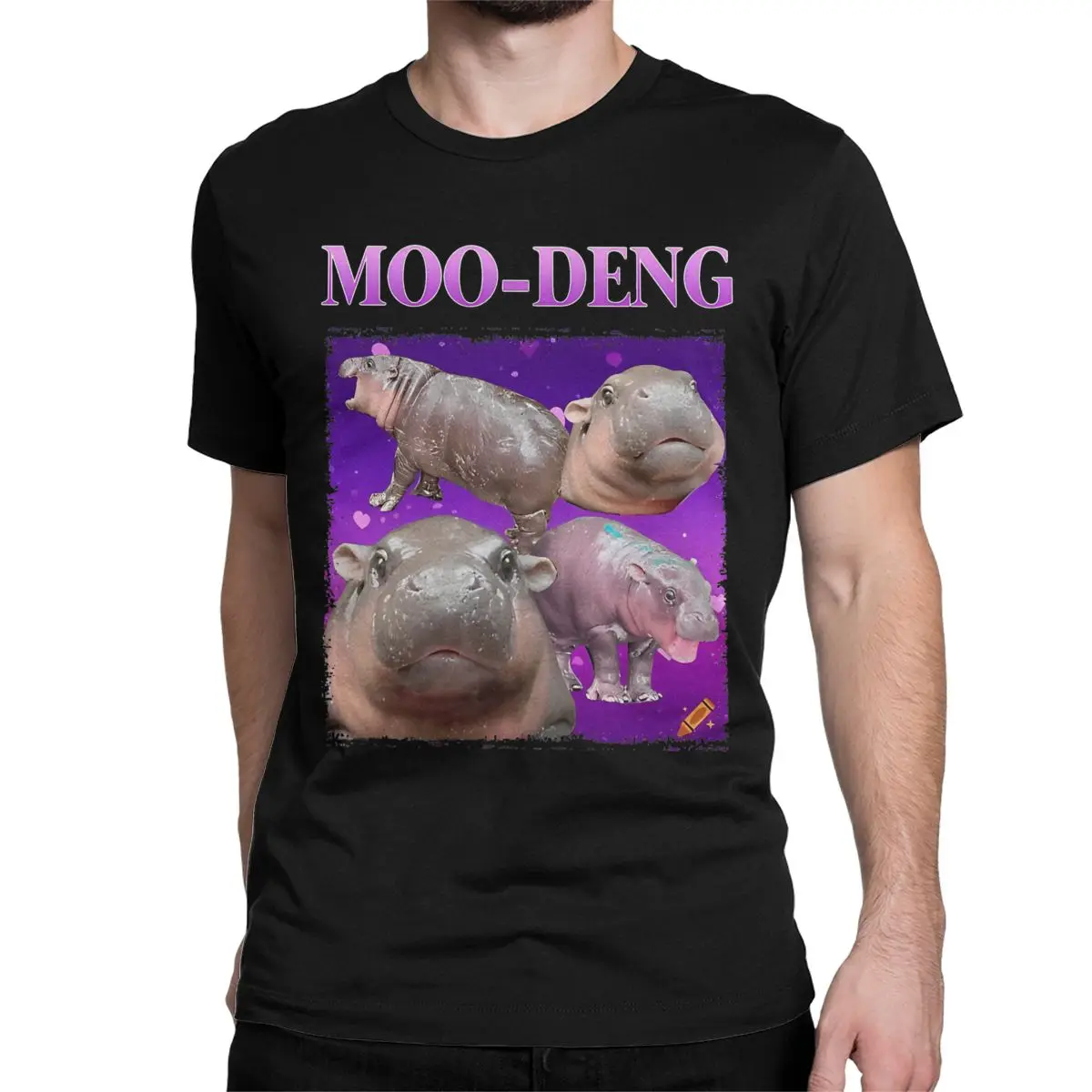 Men Women's Cute Moo Deng The Famous Baby Pigmy Hippo T Shirts Pure Cotton Tops Vintage Tees Plus Size T-Shirt