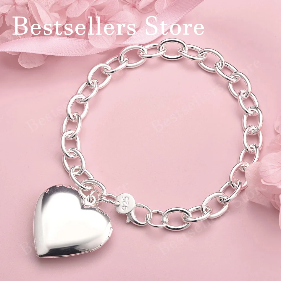 

Изысканный браслет в форме сердца из стерлингового серебра 925 пробы, 8 дюймов, модные аксессуары для женщин, свадебные украшения.