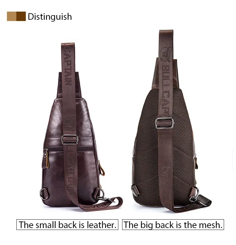 Bolso de pecho de gran capacidad para hombre, bolsa cruzada deportiva informal impermeable de cuero de vaca genuino suave