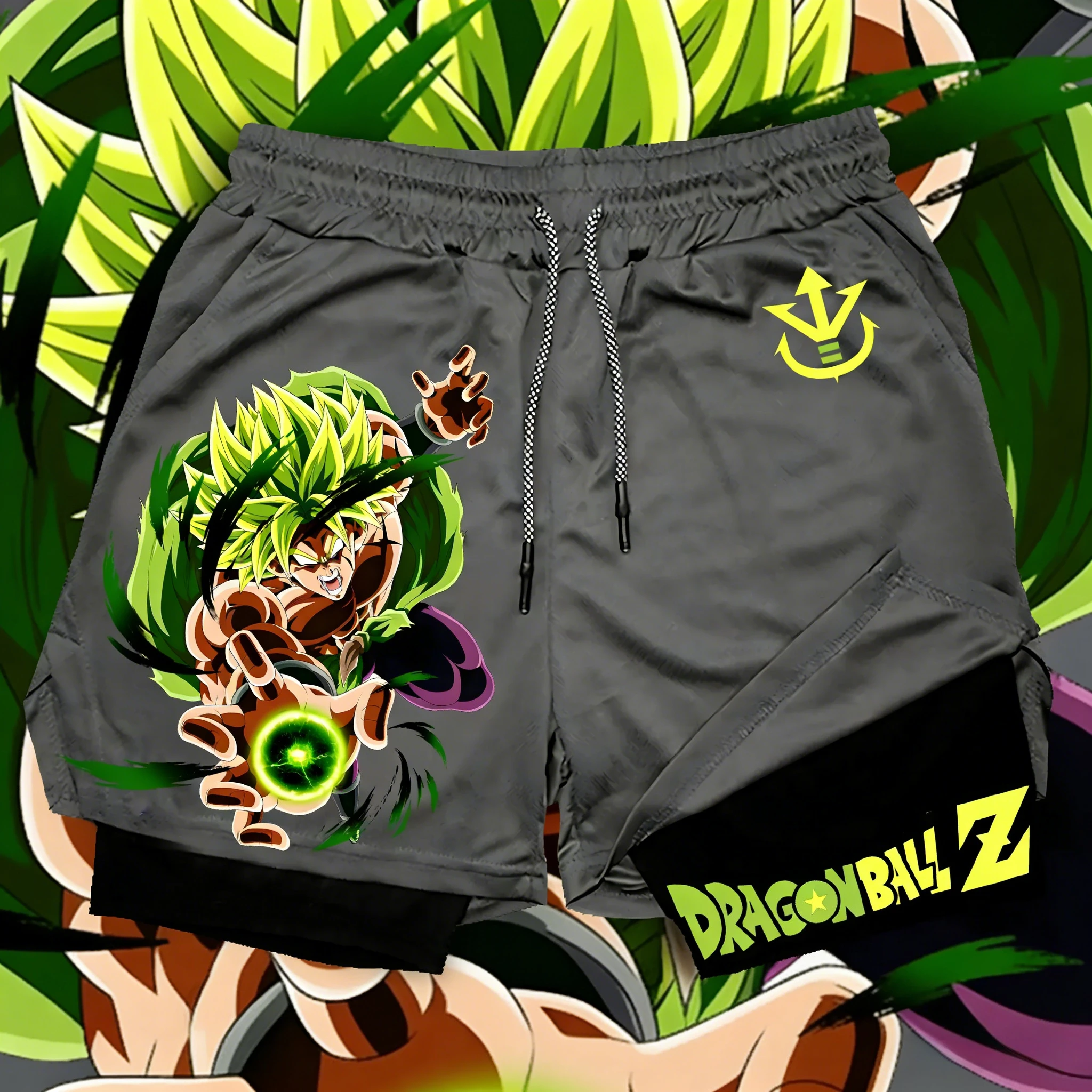 2026 Sommer Dragon Ball Übergroße 2-in-1 Shorts Hochwertige Baumwolle Broly Super Saiyan Druck Unisex Freizeitshorts für Erwachsene