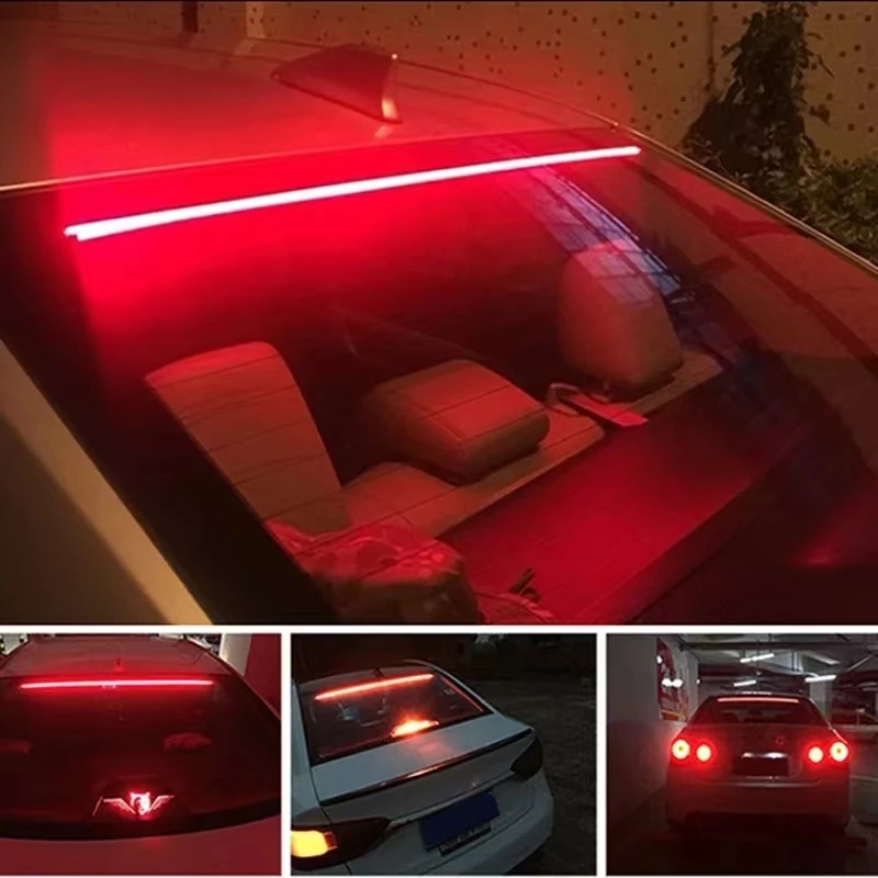 100/90cm Additional Stop Signal Tape Car Rear Flexible Brake Lights Multi-mode Trunk Tail Warning Lamp Waterproof LED Strip 12V