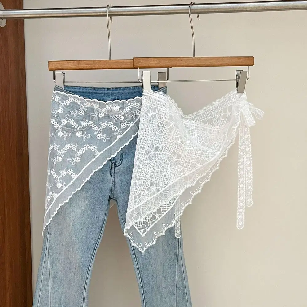 Y2K ذات الاستخدام المزدوج الدانتيل تقليم الشعر وشاح الدانتيل مكدسة الحجاب المطرزة الأزهار وشاح للرقبة عصابات للنساء الفتيات الدانتيل منديل #6