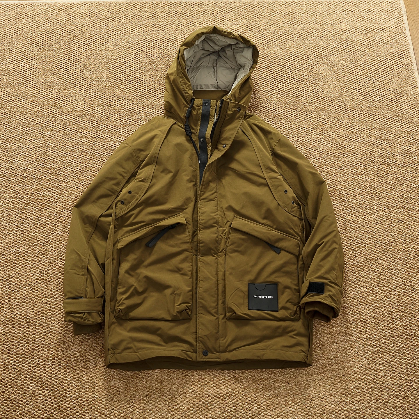 Winter New American Retro Mid-Length Duck Down-Filled Cargo Puffer Jacket with Hood Men's Trendy Thick Oversized Trench Coat