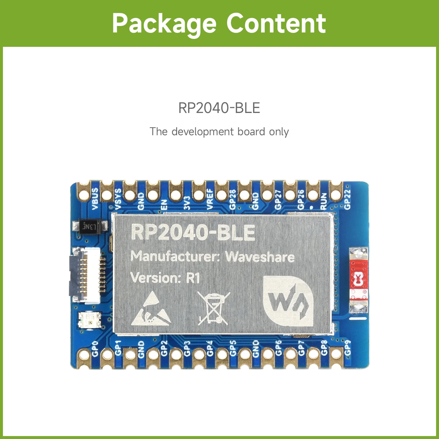 

Waveshare RP2040-BLE Development Board, Raspberry Pi Microcontroller Development Board, Based On RP2040, Supports Bluetooth 5.1