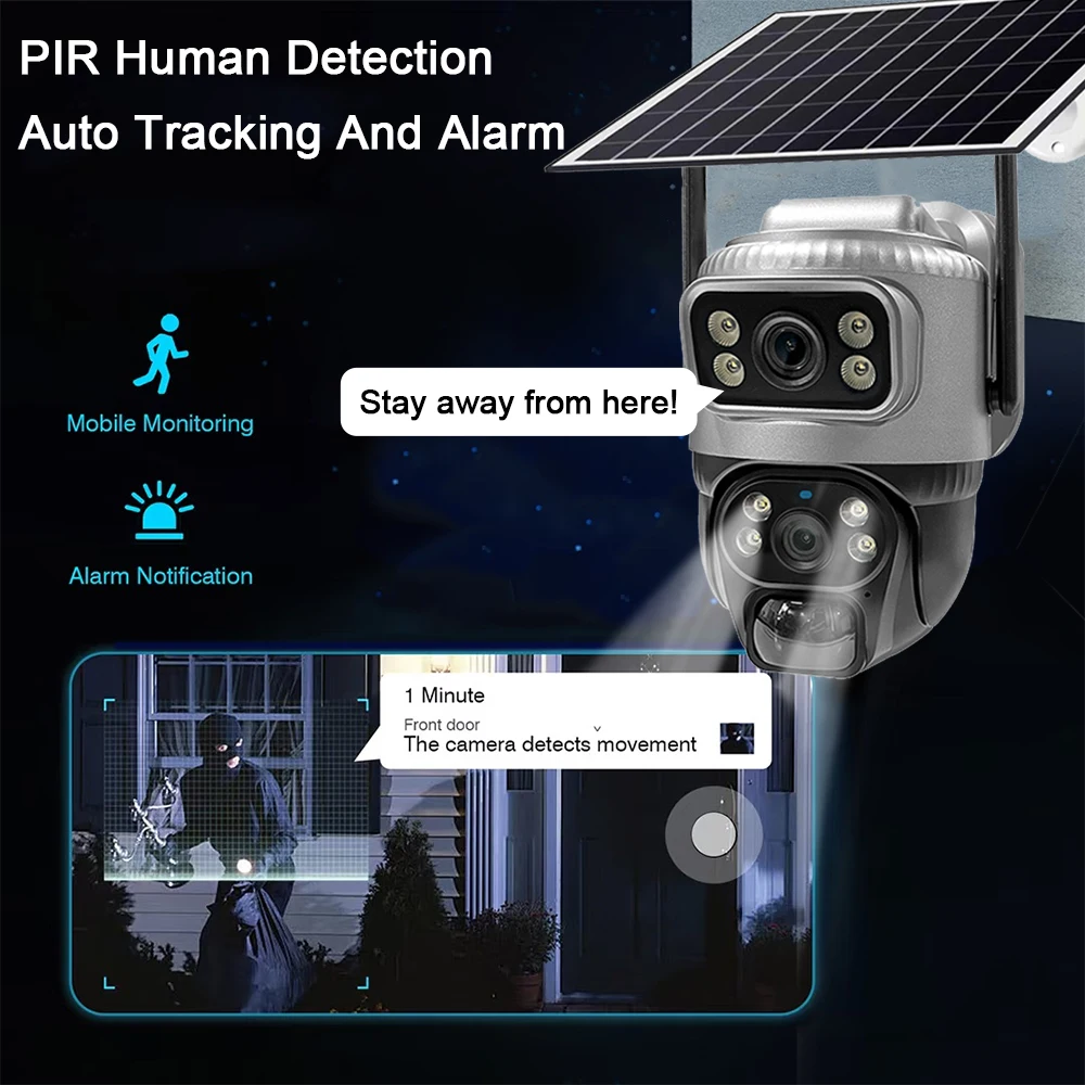 Afbeelding 5: 2 stuks zonnecamera 4G dubbele lens 4K draadloze buitenvideomonitor PIR menselijke detectie en alarmbeveiliging bewaking