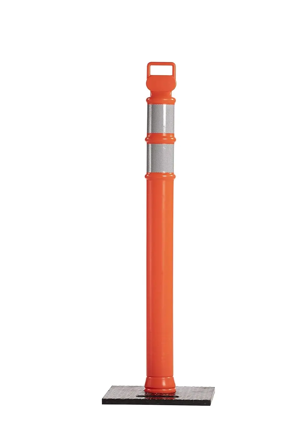 

Crowd Control Warehouse Orange 45" Delineator Post with Base, 3" Reflective Collars, 10lb Rubber Base, Impact-Resistant LDPE (Lo