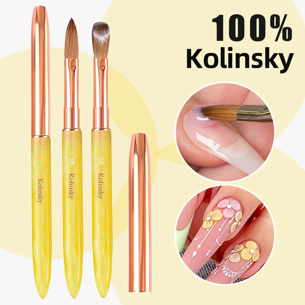 100% Kolinsky Acrylic Nail Brush Set 3D Pure Handmade Nail Brushes for Acrylic Application Professional Nail Art Brush #2-#18