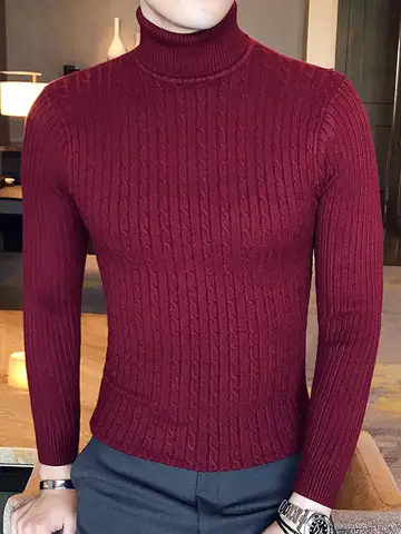 Winter High Neck Thick Warm Sweater Men Turtleneck Brand Mens Sweaters Slim Fit Pullover Men Knitwear Male Double Collar