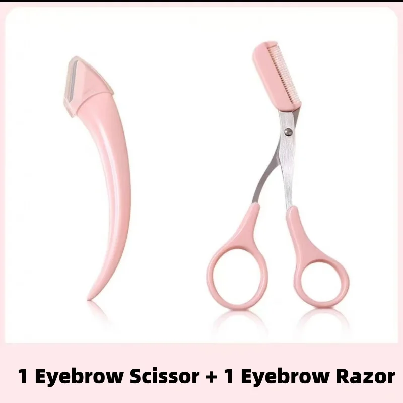 204-Kit de preparação de sobrancelhas: tesoura com pente de sobrancelhas, aparador, pinça de maquiagem e navalha de sobrancelhas pequena