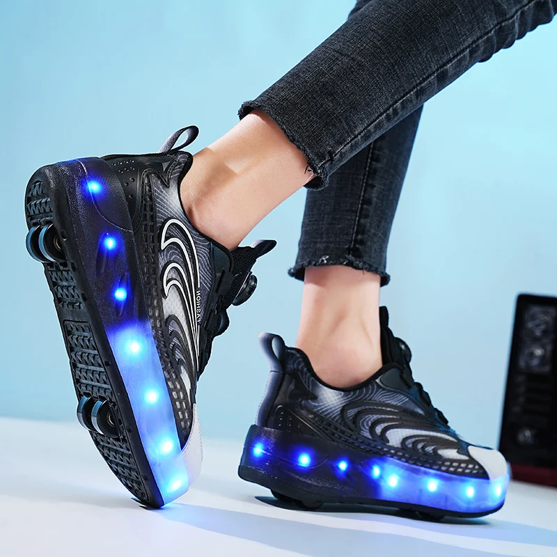 Roller Skate Shoes Boys Girls Fashion Sport Sneakers Kids Toys Gift 4 Wheels Boots Children Led Light Up Footwear