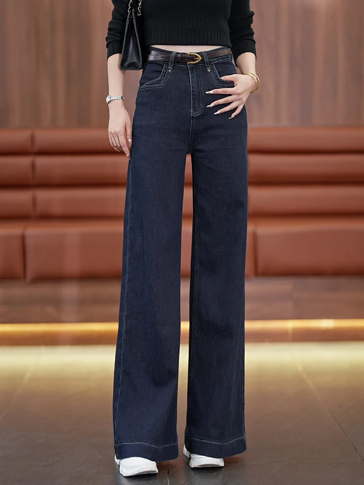 

High Waist Wide Leg Denim Jeans Women's Spring Autumn Loose Slimming Flared Pants Korean Style Commute Vintage Jeans