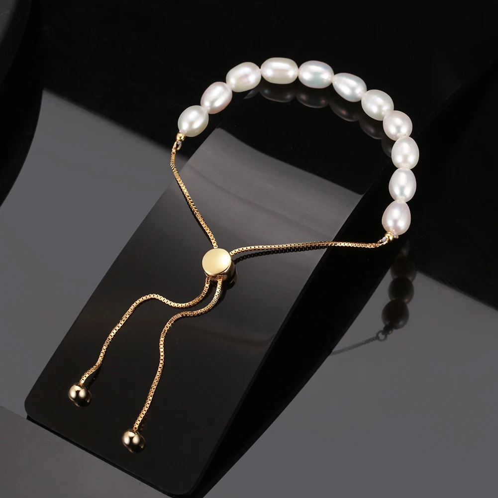 

KISS MANDY Classic Design 925 Silver Freshwater Pearl Beads Chain Bracelet Fashion Handmade Adjustable Jewelry Girl Gifts GPB13