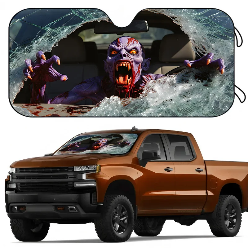 1Pcs Vampire Monster Design Car Windshield Sun Shade, With 4 Free Suction Cups, For Suv Rv, Easy Installation, Vibrant Design