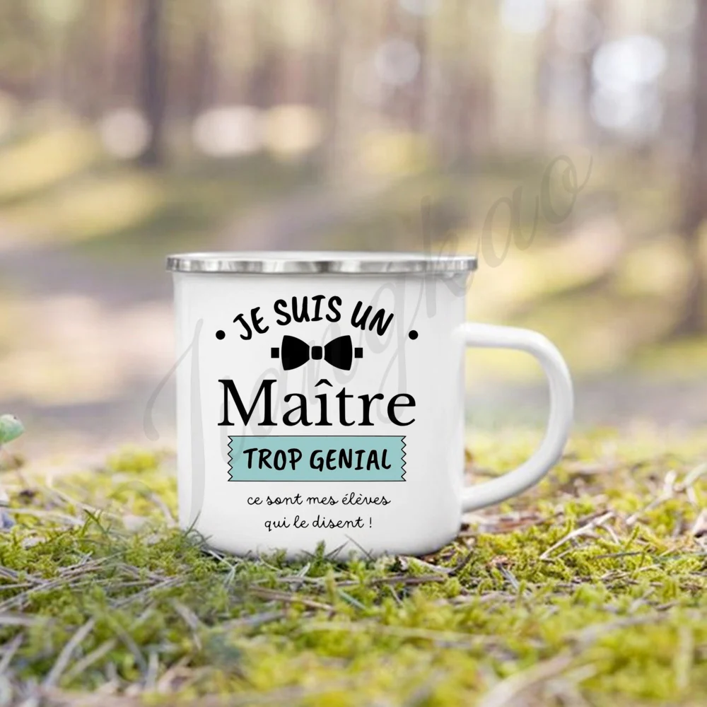 أكواب سوبر مايتر الفرنسية المطبوعة أكواب القهوة الإبداعية المشروبات المياه المينا كوب التخييم مقبض المدرسة درينكوير هدايا للمعلم #4