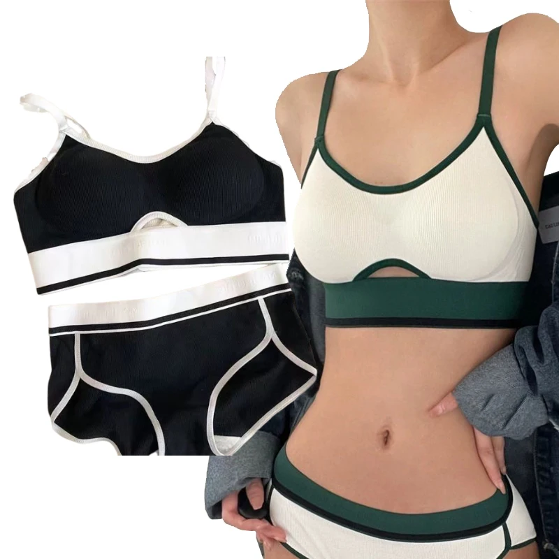 Cotton Bra Set Women Comfort Seamless Underwear Female Push Up Bra Low Waist Thong Panties Casual Sports Lingerie Intimates