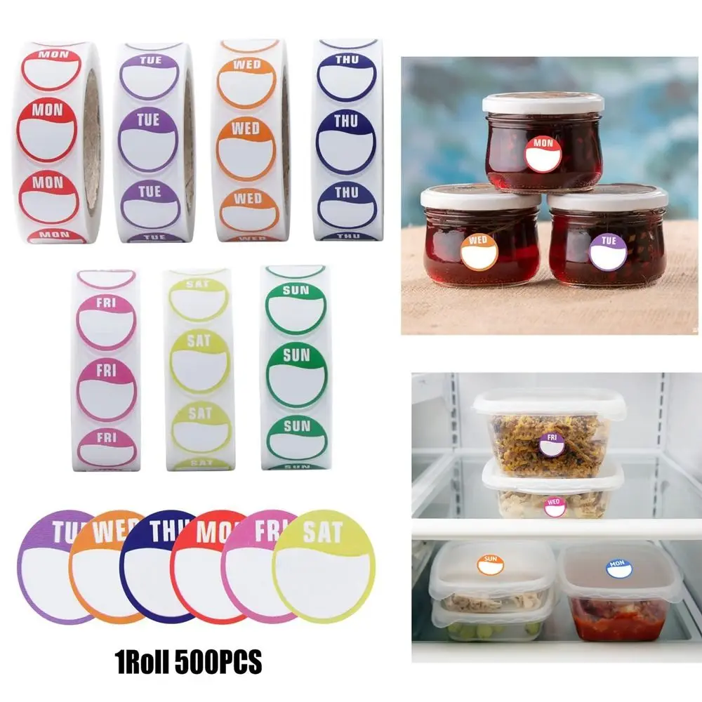 New Paper Week Stickers Removable Self-Adhesive Date Stickers Food Containers Round Food Packaging Dots Label Kitchen