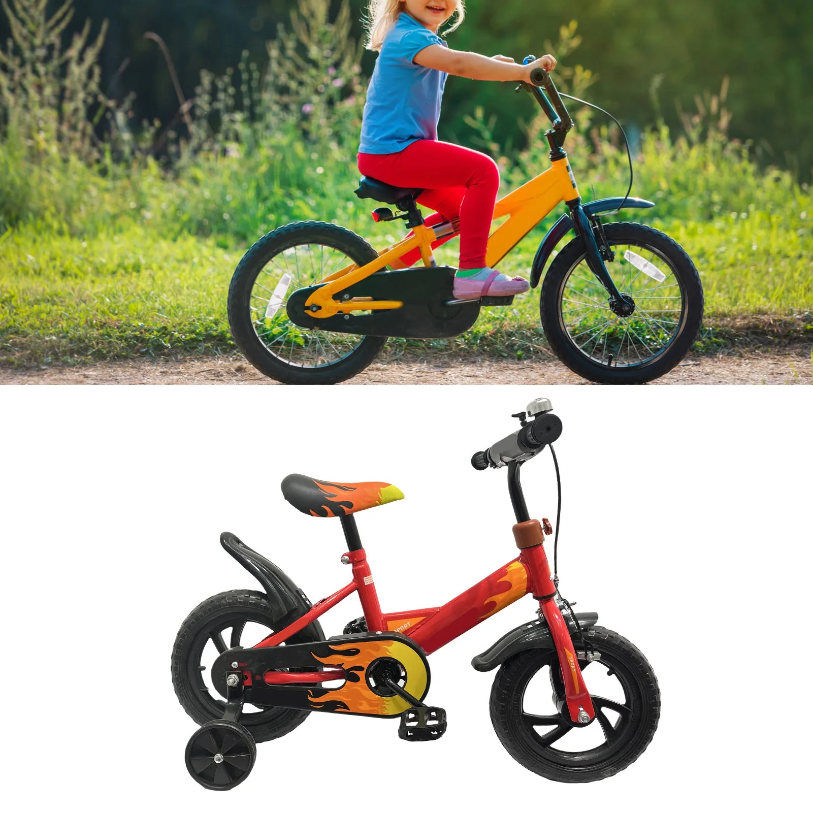 

Children Bike Kids Bike 12 Inch Foam Wheel High Carbon Steel Frame Children Sports with Training Wheels for Toddler Red