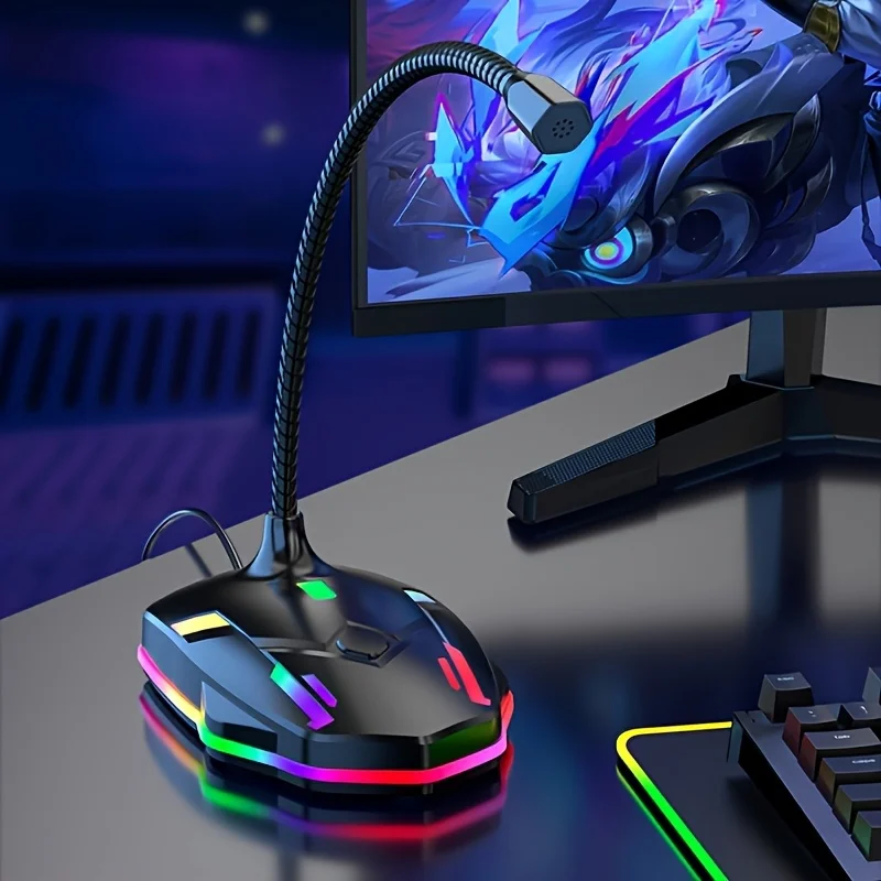 M9 RGB USB Condenser Microphone, Plug & Play Gaming Mic with One-Click Mute for PC Laptop Streaming Recording