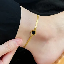 OIMG 316L Stainless Steel Gold Color Not Fade Temperament Roman Numerals Disc Anklet for Women Girls Foot Accessories Waterproof