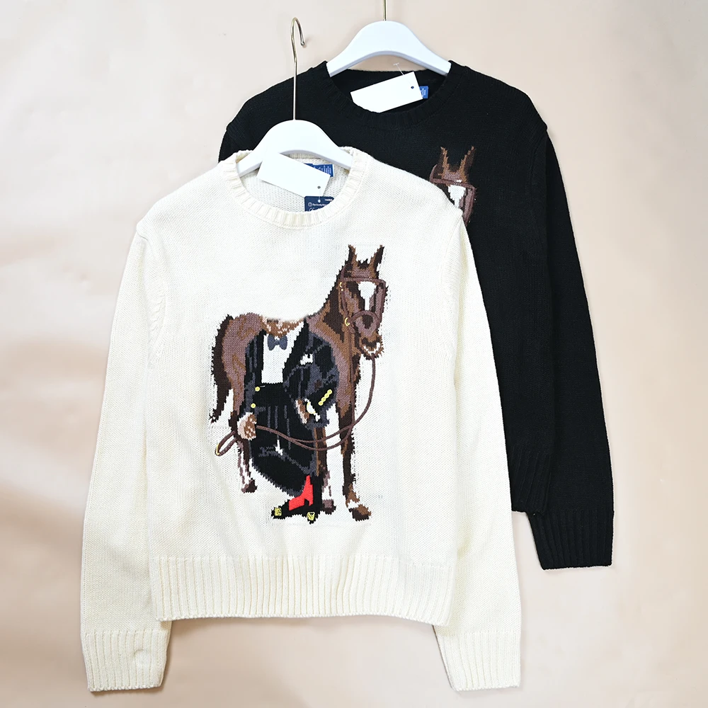 Spring Autumn New Style Women's Cartoon Pattern round Neck Long Sleeve Knitted Sweater Casual Comfortable Knitwear Top
