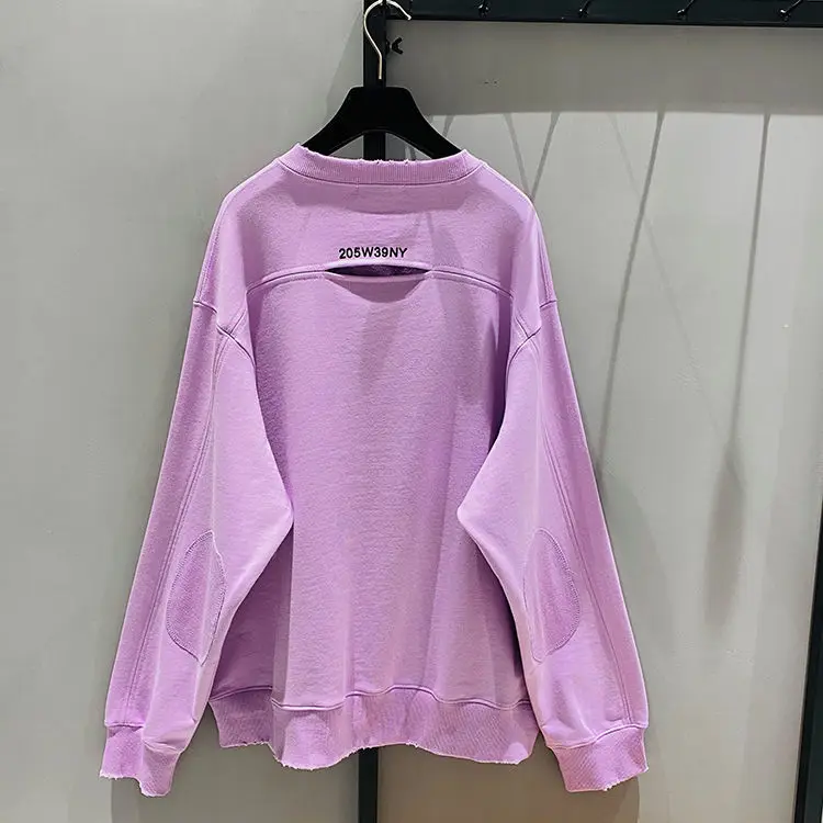 Pure Cotton Femme Sweatshirt O-neck Pullovers Hoodie Solid 10colors Korea Hole Letter Embroidery Oversize Top 2024 Spring Autumn