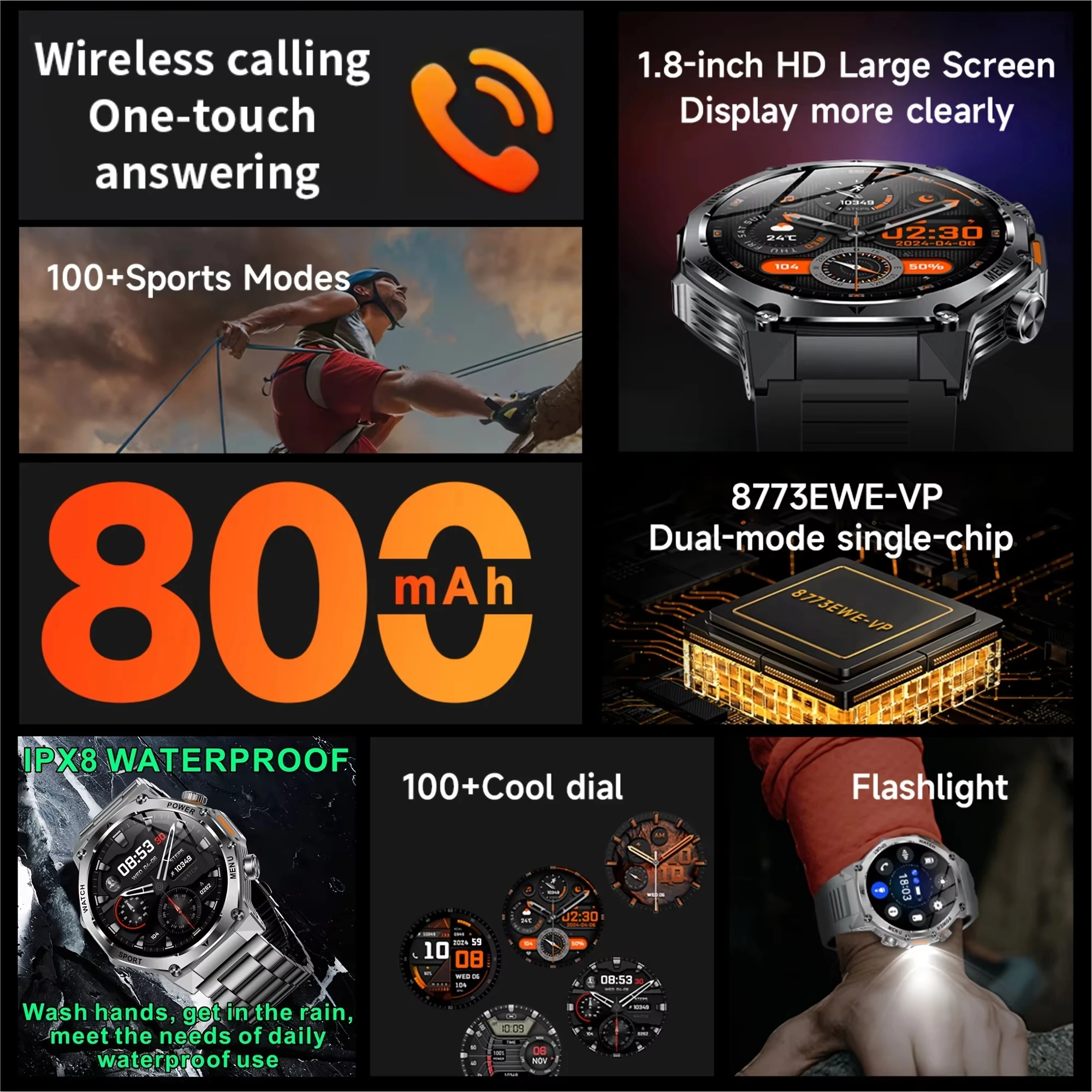 New Rugged Outdoor Sports Smartwatch 1.8