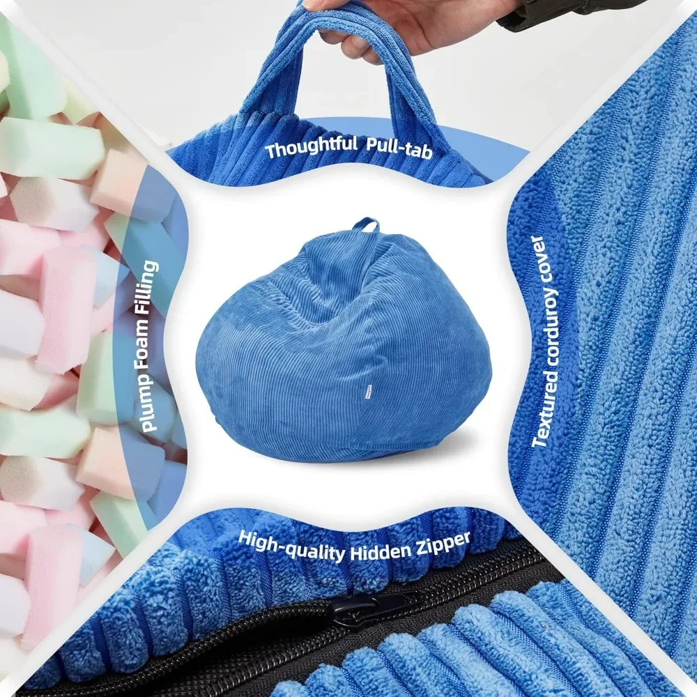 Sitzsack, blauer Tropfenform-Memory-Schaum-Sitzsack, kompakt, mit Cord bezug, Sitzsack.