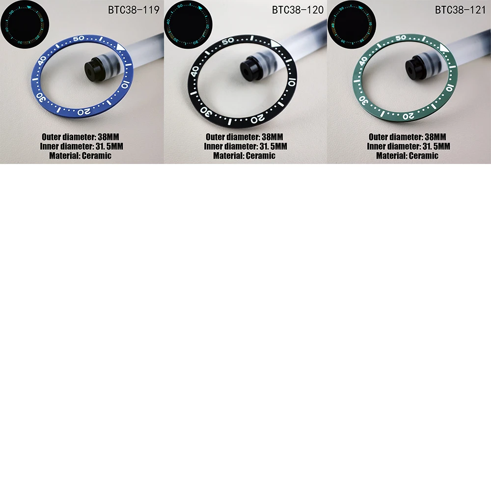 38 مللي متر * 31.5 مللي متر مضيئة حبة ساعة الحافة إدراج حلقة السيراميك جميع مضيئة وغير مضيئة شقة الحافة للرجال 40 مللي متر الداخلية