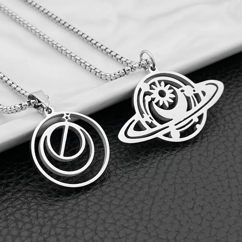 Fashion New Universe Planet Necklace Pendant Hip Hop Stainless Steel Collar Guard Chain Couple Men and Women Necklace Gift