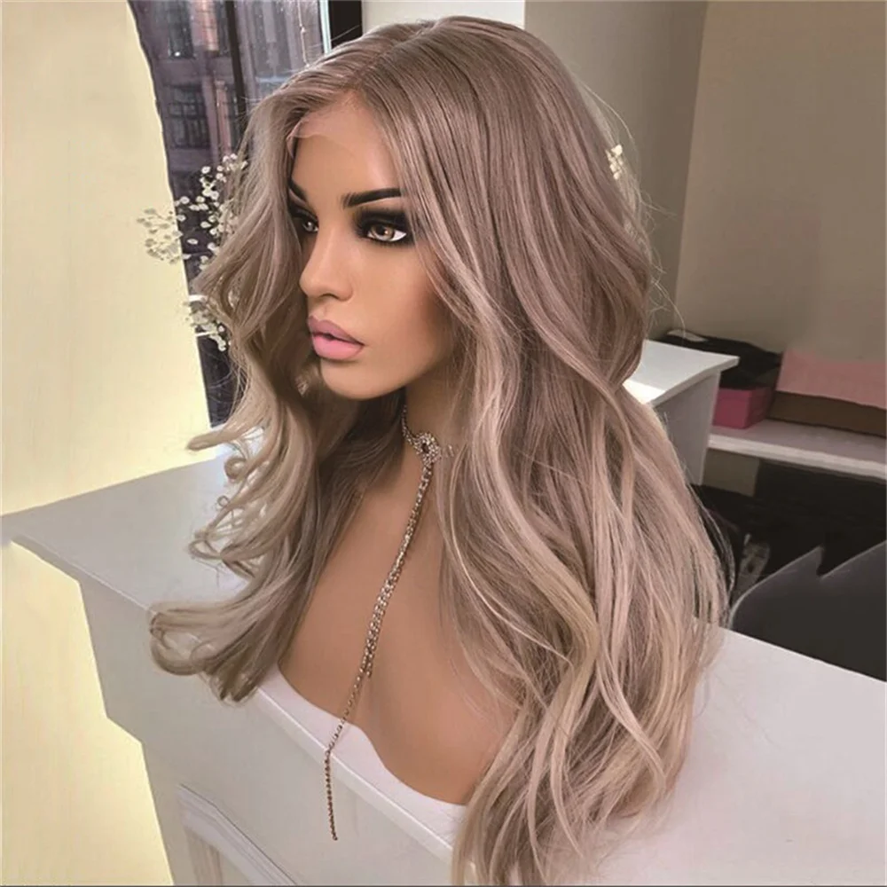 Wear and Go Glueless Body Wave Wig Synthetic Lace Front Wig Pre Plucked Lace Wig for Beginners Ash Blonde with Brown Roots