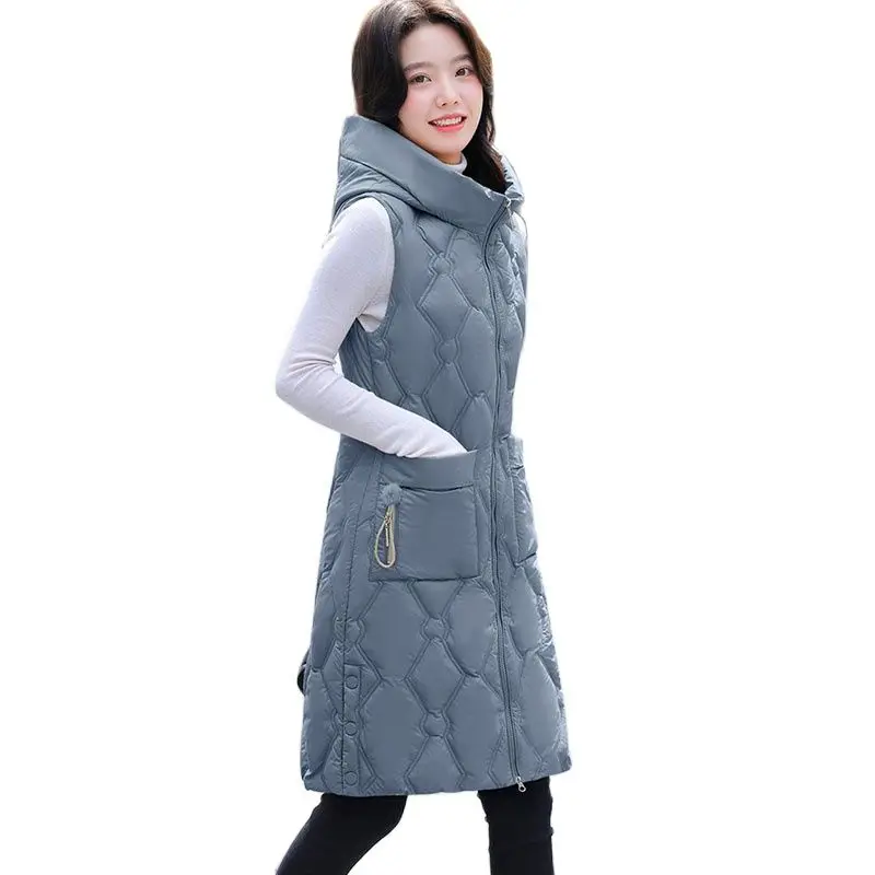 Woman Jacket Vest Down Cotton Vest Women\'s Autumn Winter Loose Sleeveless Jacket Female Padded Long Waistcoat Chaleco Mujer 5XL